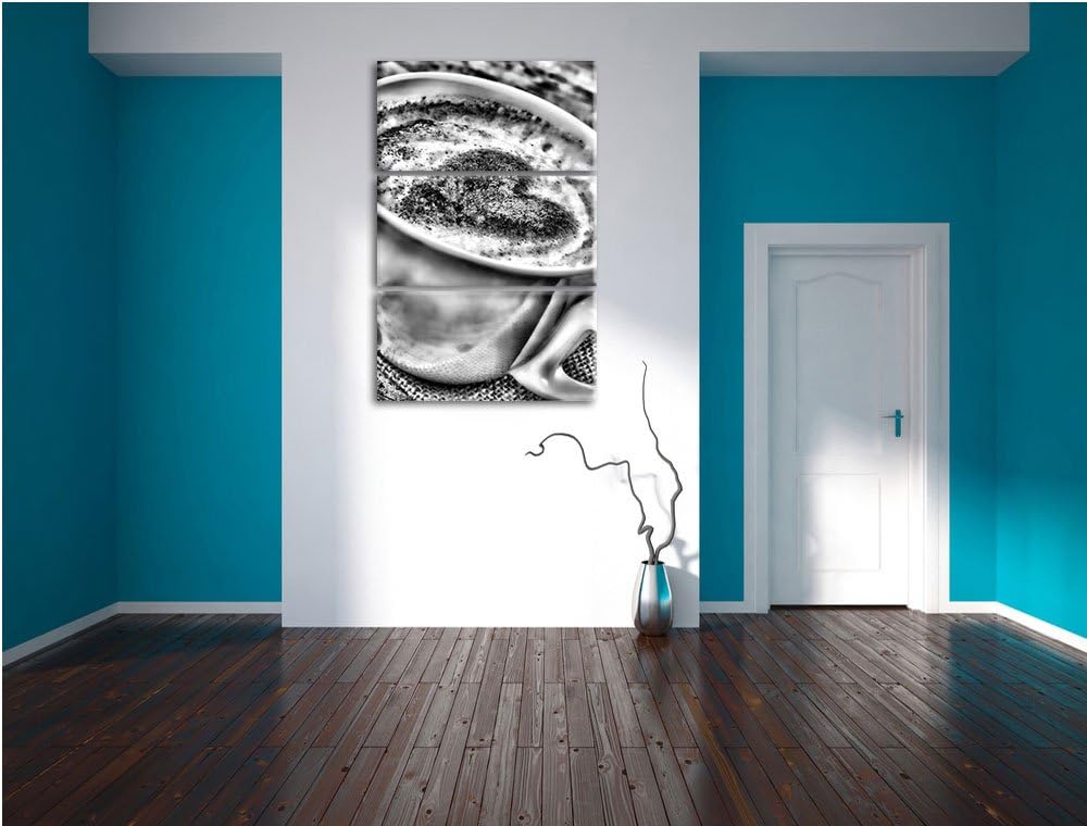Pixxprint Monocrome, Kaffe mit Herz 3-Teiler Leinwandbild 120x80 Bild auf Leinwand