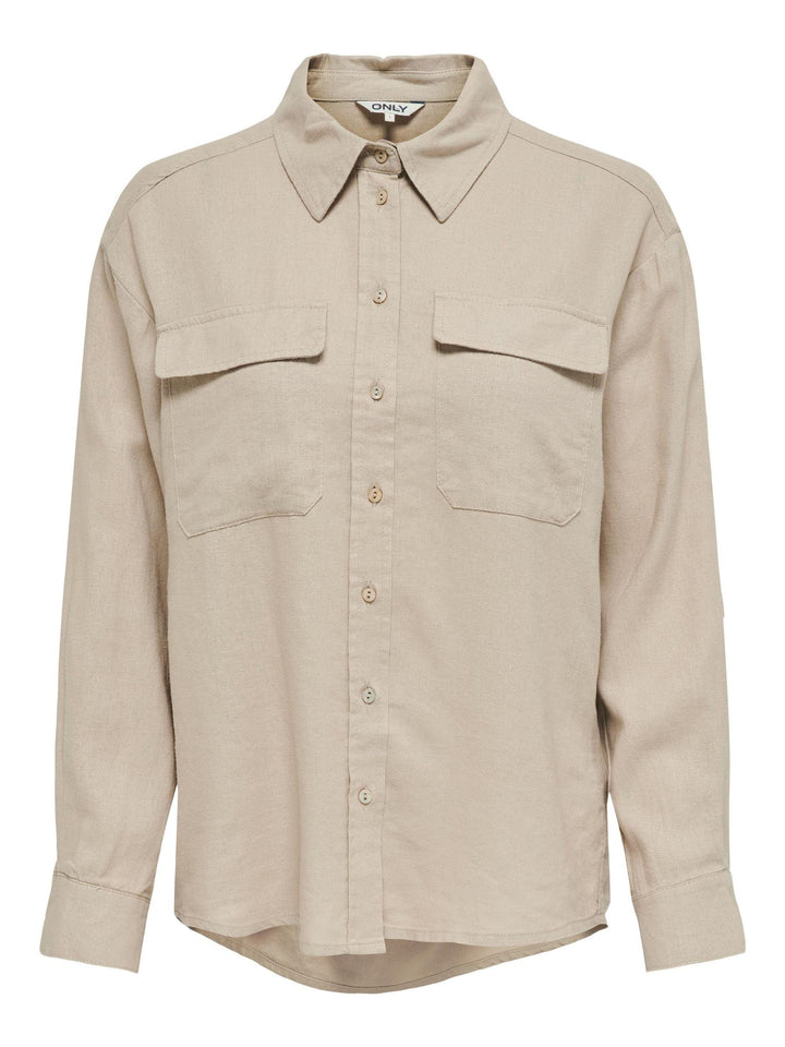 ONLY Hemd Bluse Basic Langarm Business Web Shirt Oversize Classic Leinen Oberteil ONLCARO S Oxford T