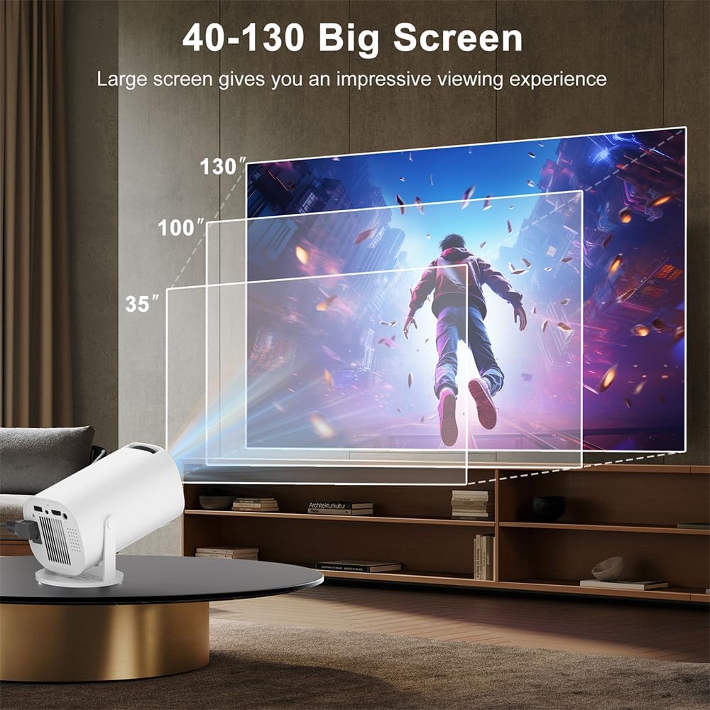 Mini Beamer, Smart Projektor Full HD 1080P, Klein Beamer Heimkino mit WiFi 6 und Bluetooth 5.2, Unte