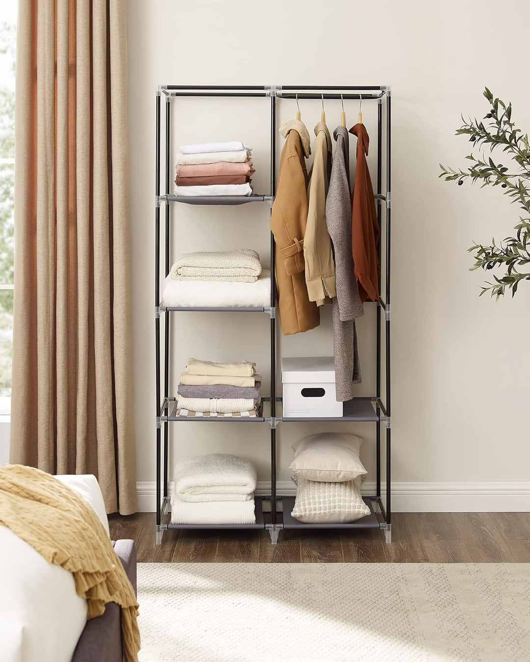 SONGMICS Kleiderschrank, Stoffschrank, 6 Ablagen, Verschiedene Aufbaumöglichkeiten, 88 x 45 x 168 cm