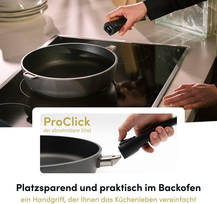 Hoffmann Aluguss Topf und Pfannenset mit Glasdeckel und abnehmbarem Stiel, 6-teilig I Für alle Herda