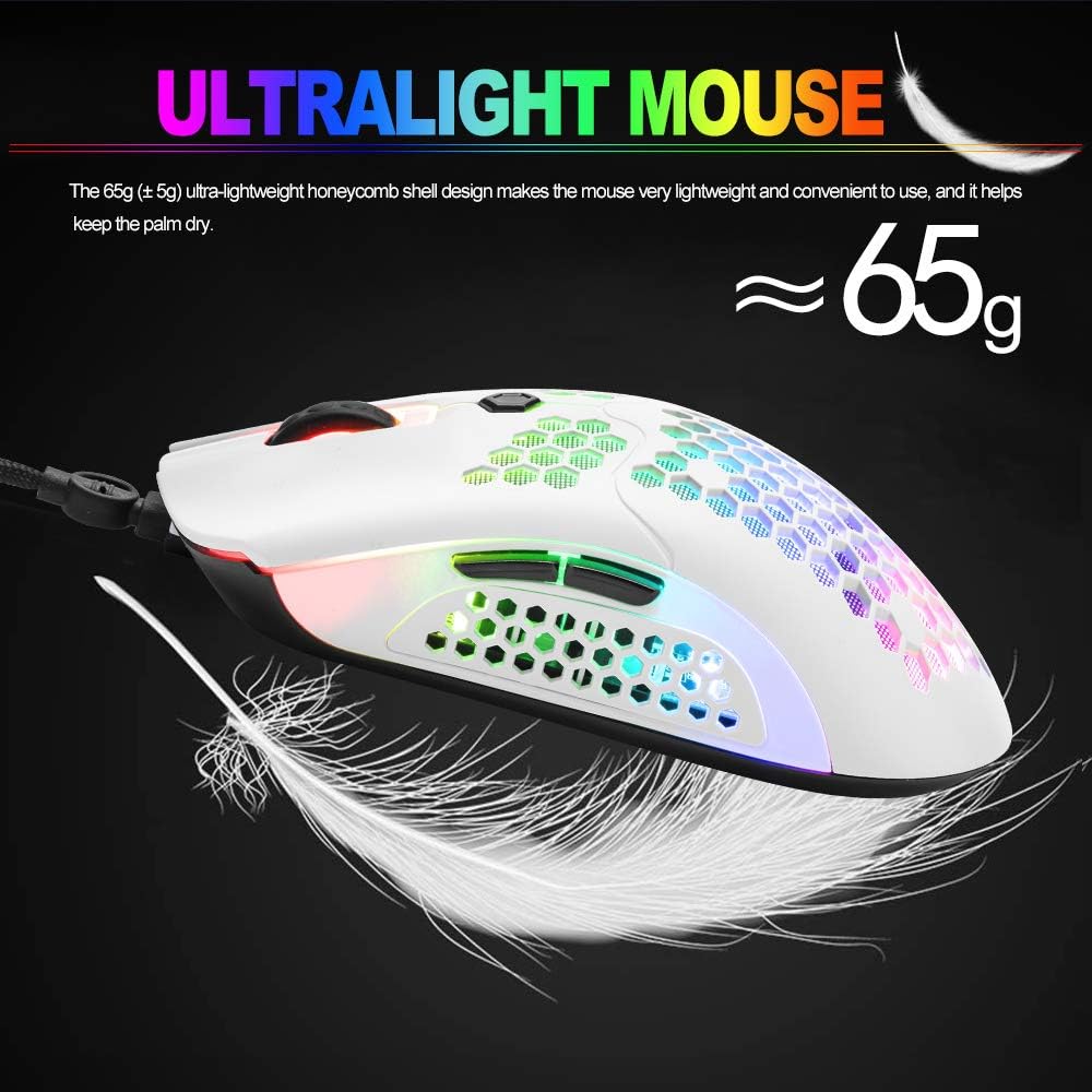 MAMBASNAKE Kabelgebundene leichte Gaming-Maus 65G, 26 RGB-beleuchtete USB-Gaming-Mäuse und 7 program