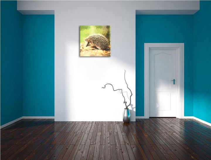 Kleiner süsser Igel, Format: 70x70 auf Leinwand, XXL riesige Bilder fertig gerahmt mit Keilrahmen, K