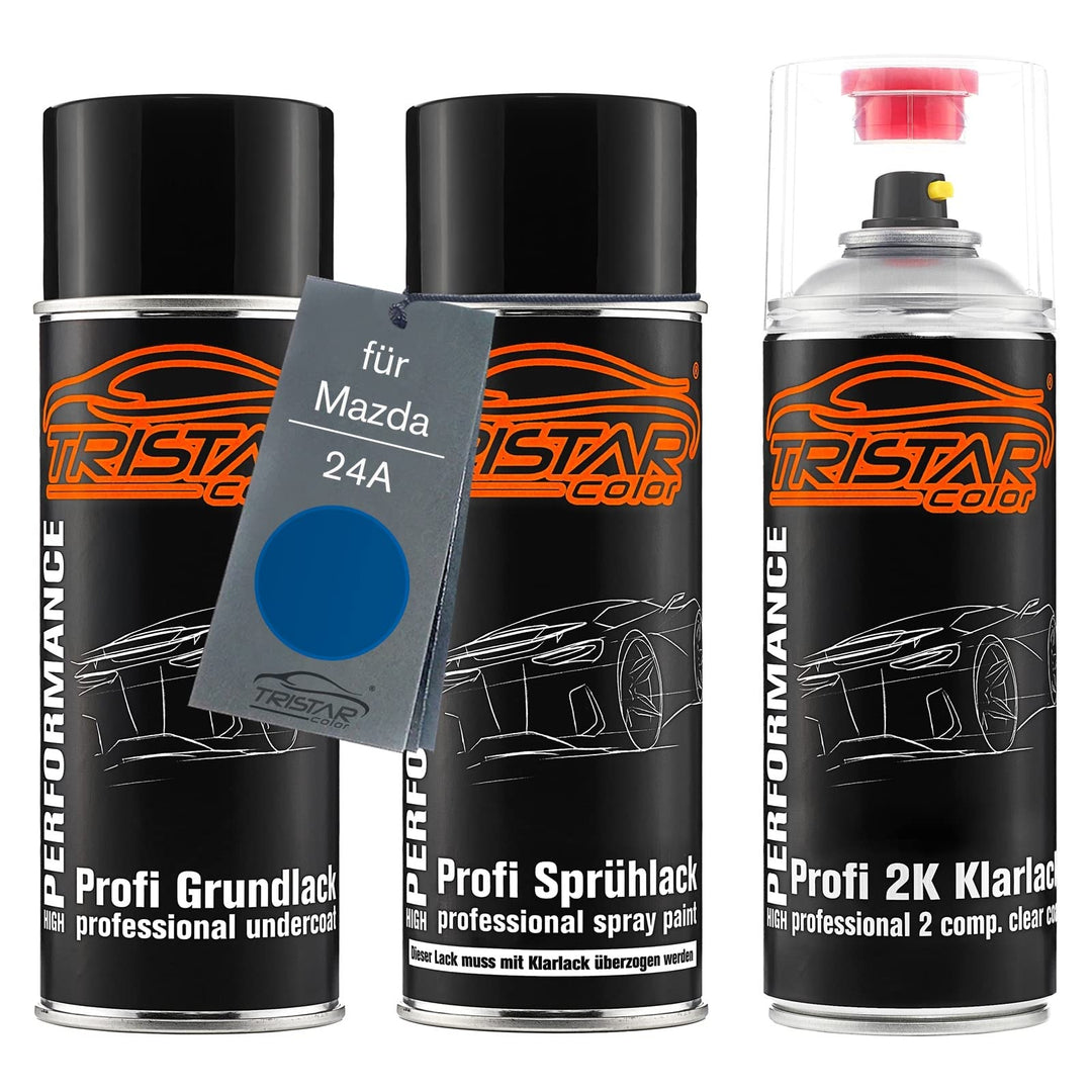 TRISTARcolor Autolack 2K Spraydosen Set für Mazda 24A Starry Blue Perl Grundlack Basislack 2 Kompone