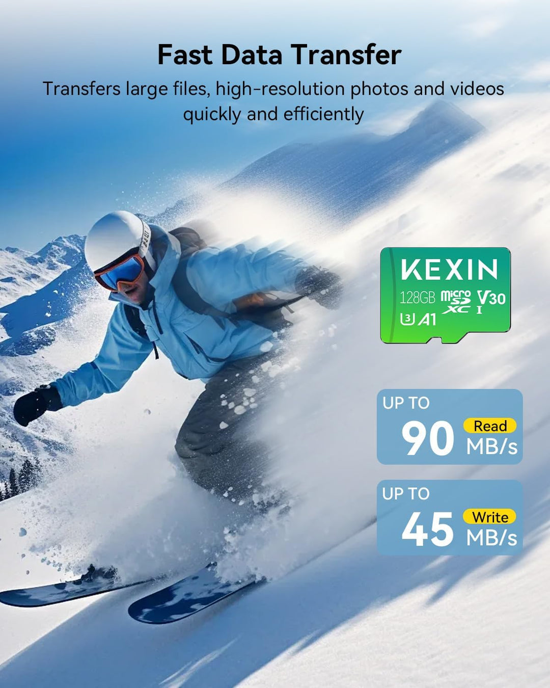 KEXIN 128GB Micro SD Karte 2er-Pack MicroSDXC C10 U3 V30 A1, Bis 90MB/s Lesegeschwindigkeit 4K UHD,