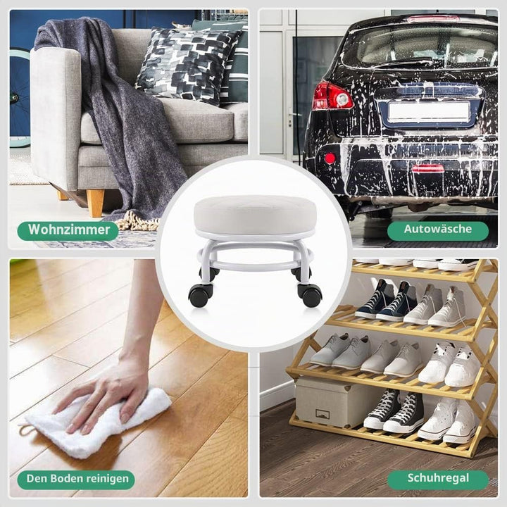 FURWOO Rollsitz PU-Leder Niedriger runder Rollhocker Bodenhocker mit Universal-Rollen für Home Fitne