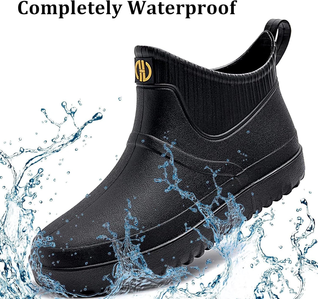 GURGER Herren Gummistiefel Kurz Wasserdicht Rutschfest Stadt Regenstiefel 39 EU Schwarz A1, 39 EU Sc
