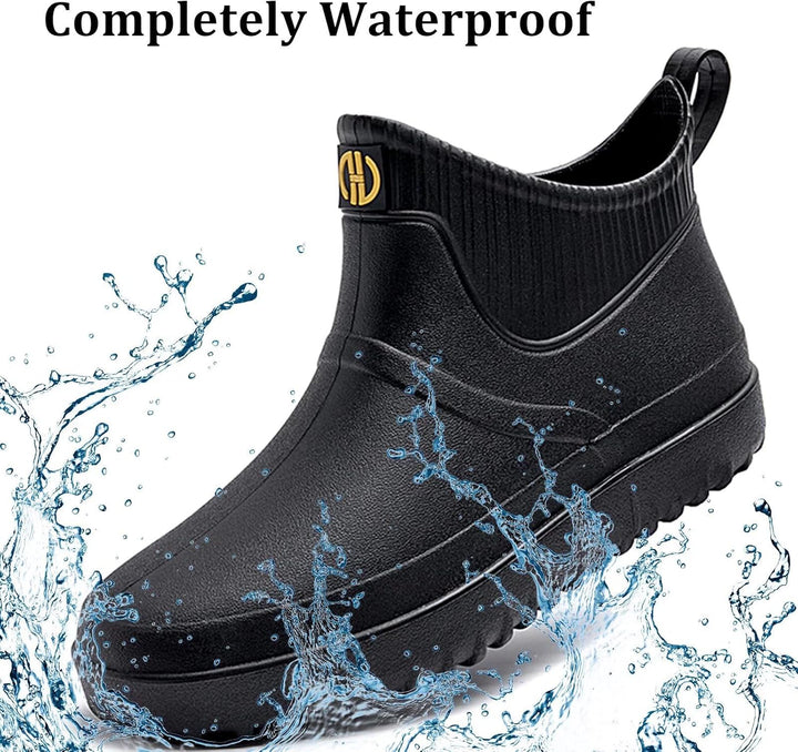 GURGER Herren Gummistiefel Kurz Wasserdicht Rutschfest Stadt Regenstiefel 39 EU Schwarz A1, 39 EU Sc