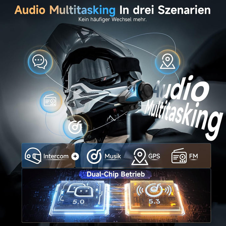 Moman H2E Motorrad Headset Intercom – Adler-Design Motorradhelm-Headset, Dual-Chip für Audio-Multita