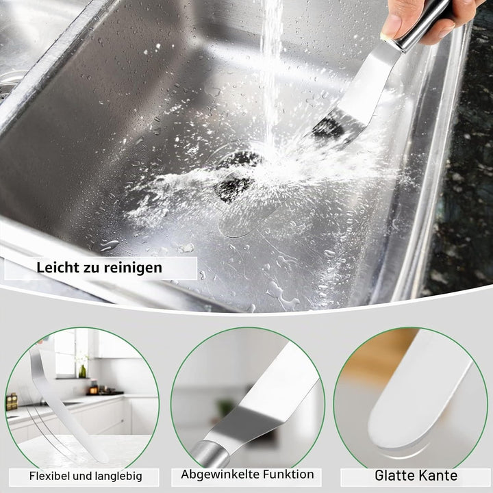 Vinabo Küchenspachtel-Set, 4 Stück, abgewinkelt, Spachtel aus Edelstahl, Spachtel für Kuchen, Kuchen