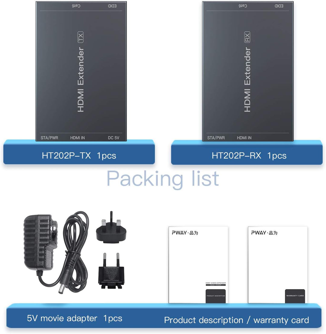 PWAYTEK HDMI Extender 1080p@60Hz, 3D, über Single Cat5e/Cat6/Cat 7 Kabel Full HD unkomprimiert Übert