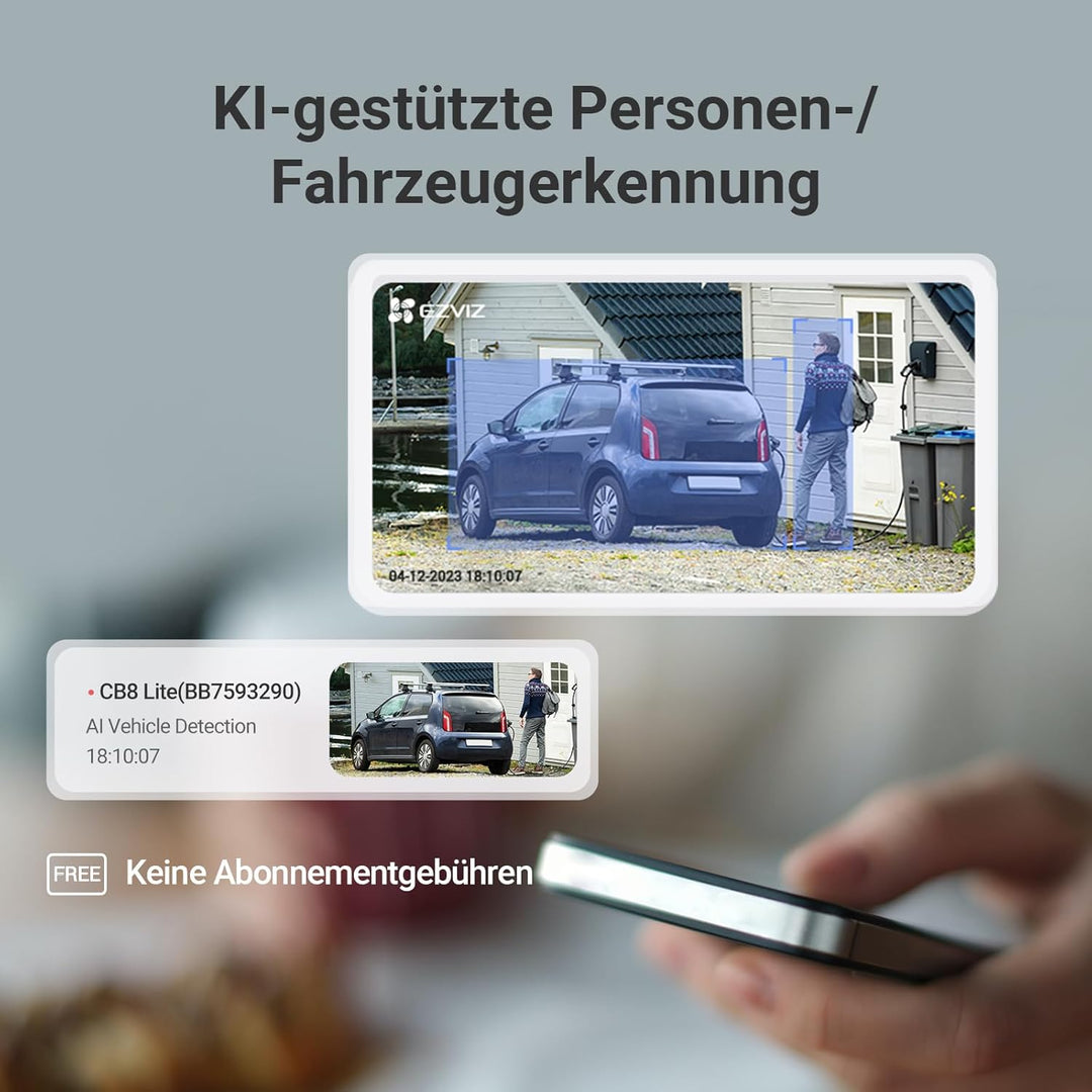 EZVIZ CB8 4MP Solar/Akku Überwachungskamera Aussen, 360° PTZ Kabellose WLAN-Aussenkamera, Farbnachts