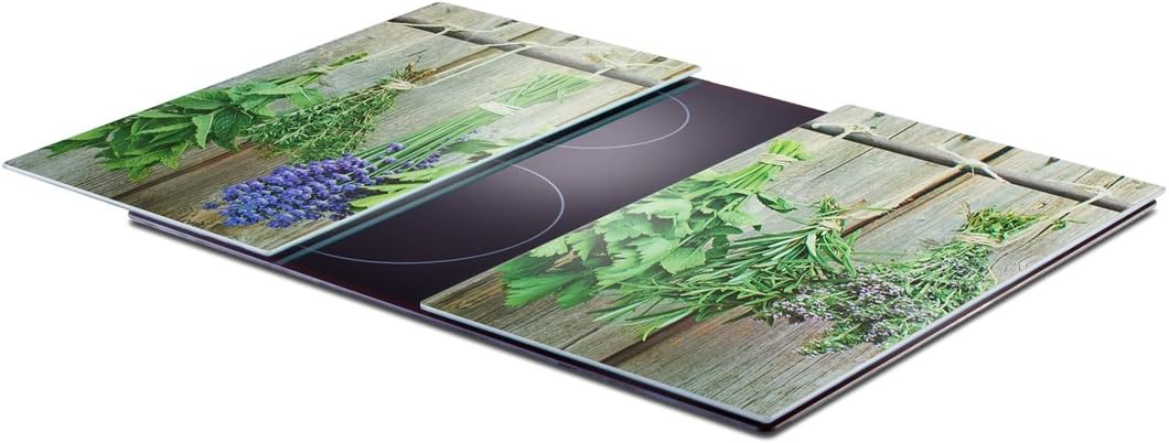Zeller 26300 Herdabdeck-/Schneideplatten-Set "Kräuter", 2-tlg., Glas, ca. 30 x 52 cm 30x52x1 cm Kräu