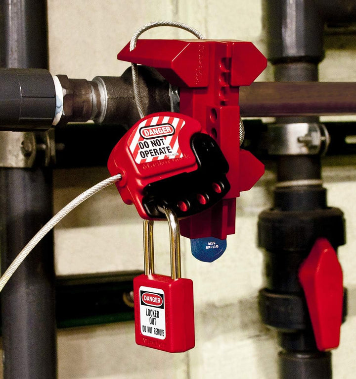 Master Lock 410RED Thermoplastisches Sicherheitsvorhängeschloss für Mechanische Verriegelungen, Rot,