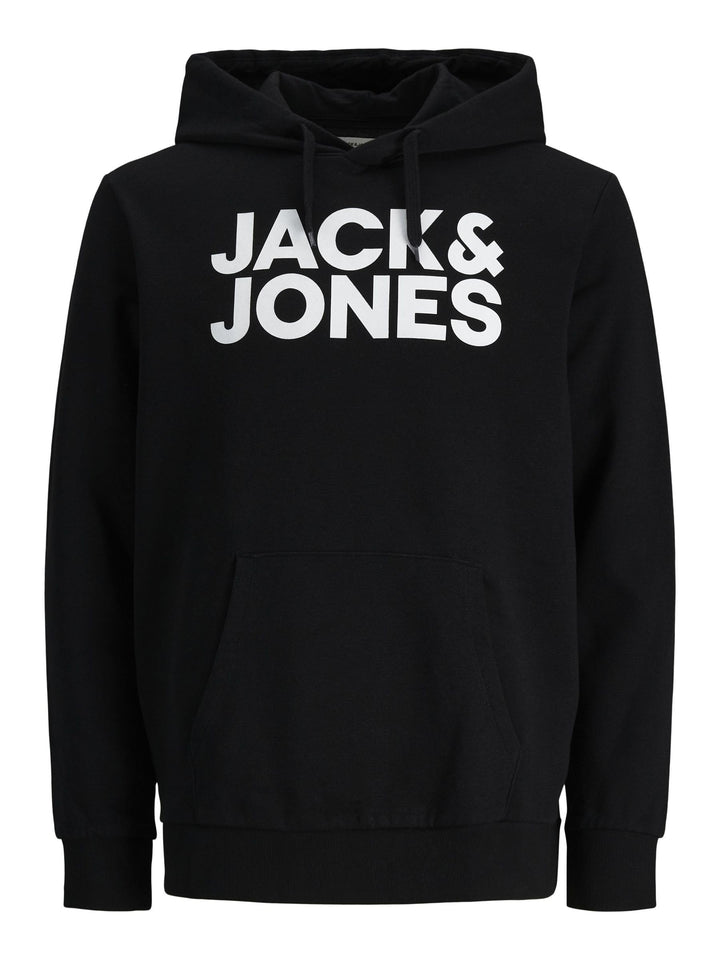 JACK &amp; JONES Hoodie Herren Regular Fit JJEADRIAN Kapuzenpullover Pullover Sweater Print Schwarz Grau