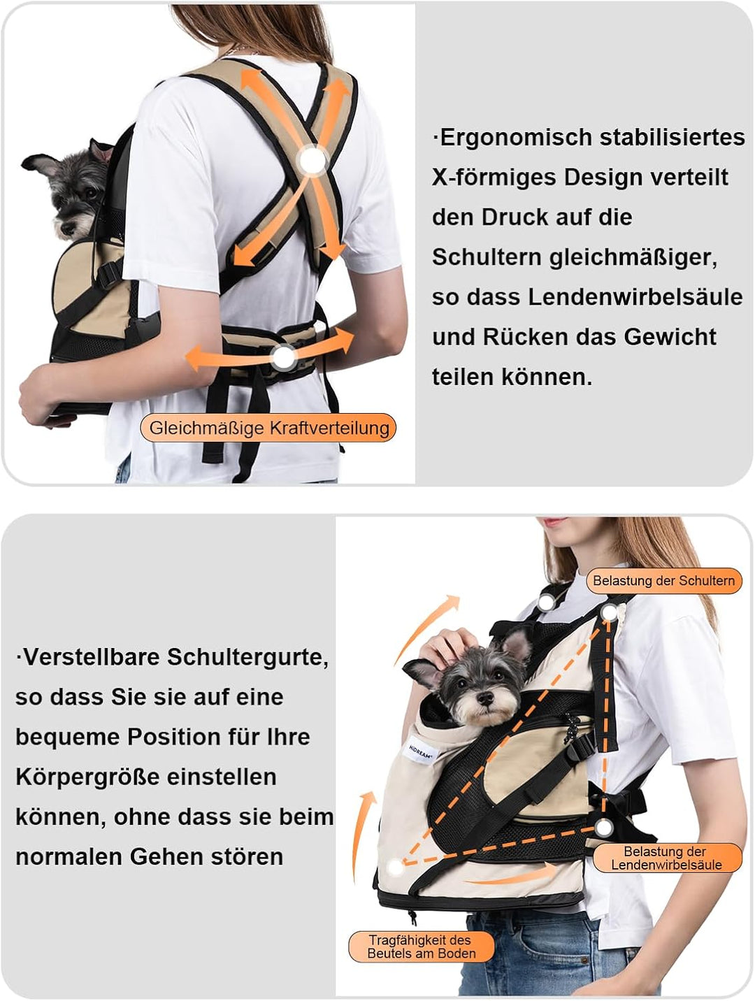 Hundetragerucksack，Hund Tragetasche für Kleine Mittelgrosse Hunde und Katzen，Hunderucksack bis 8.5kg