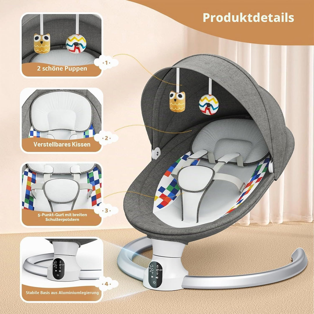 Babywippe, Babyschaukel Elektrisch mit Kabel und mit Bluetooth, Elektronisch Baby Schaukelsitz Babyw