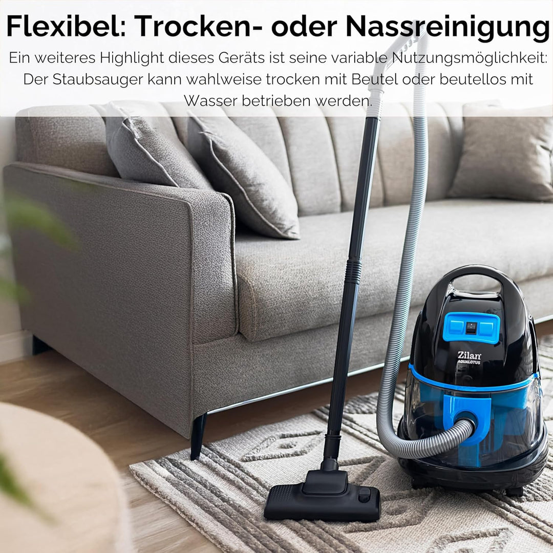 Zilan Wasser Staubsauger mit Wasserfilter | Wassersauger | Staubsauger beutellos | EEK A | H20 Saugl