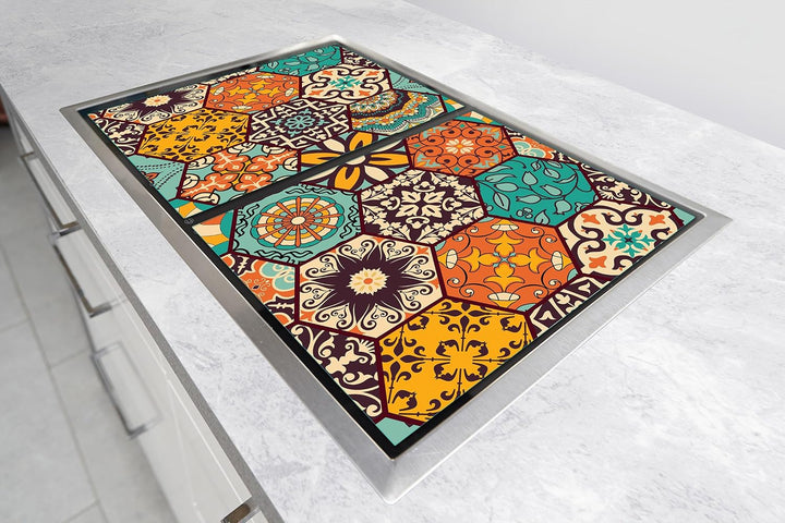 TMK ArtDeko Herdabdeckplatte 2 Teilig 40x52 + 60x52 cm - Spritzschutz Herdabdeckung – Herdschutz aus