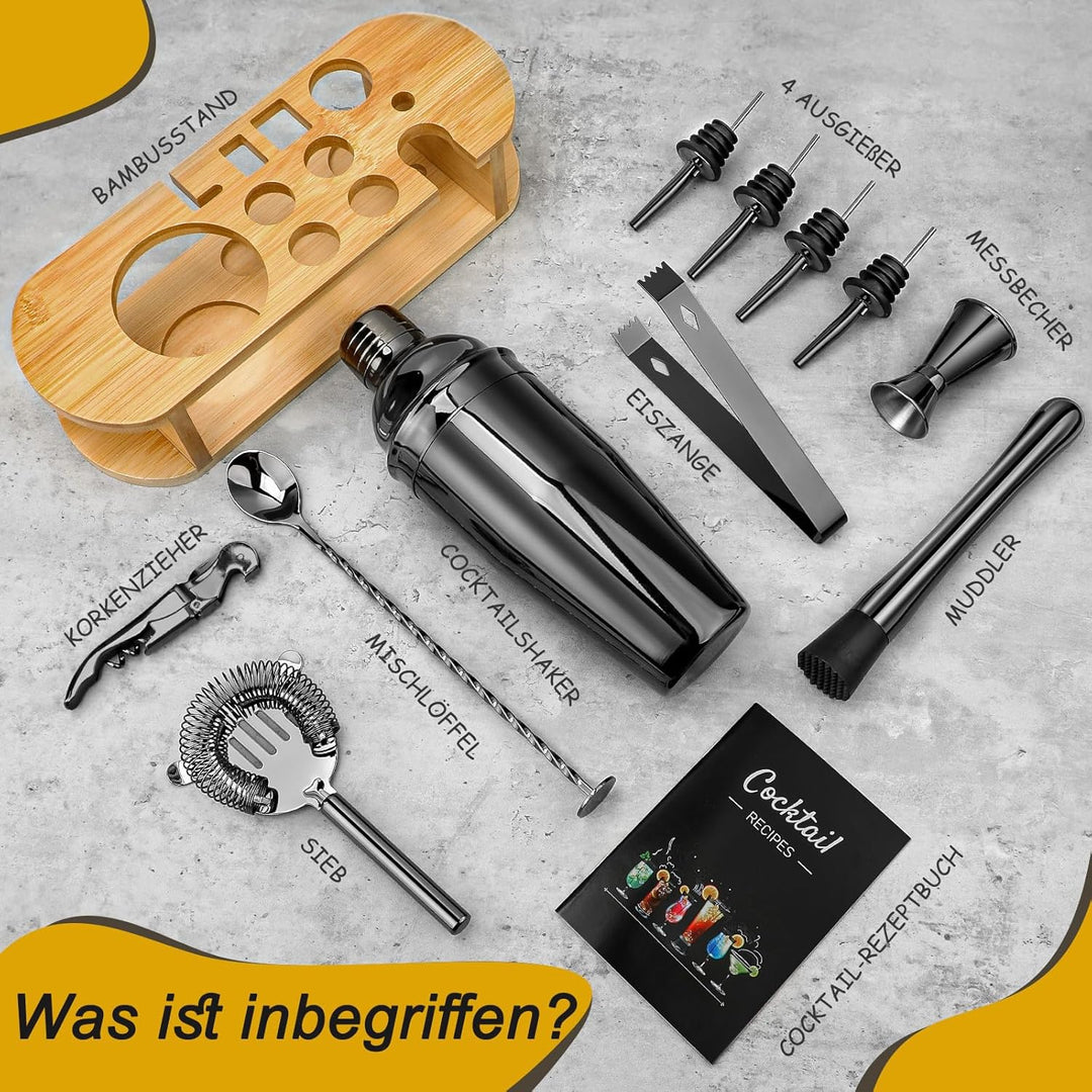 Cocktail Shaker Set Barkeeper Set mit Ständer, Edelstahl Drink Mixer Set mit allem wichtigen Zubehör