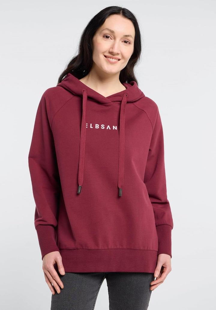 Elbsand Svana Damen Hoodie, Sweatshirt mit Kapuze, Rundhalsausschnitt Ruby XS, Ruby XS