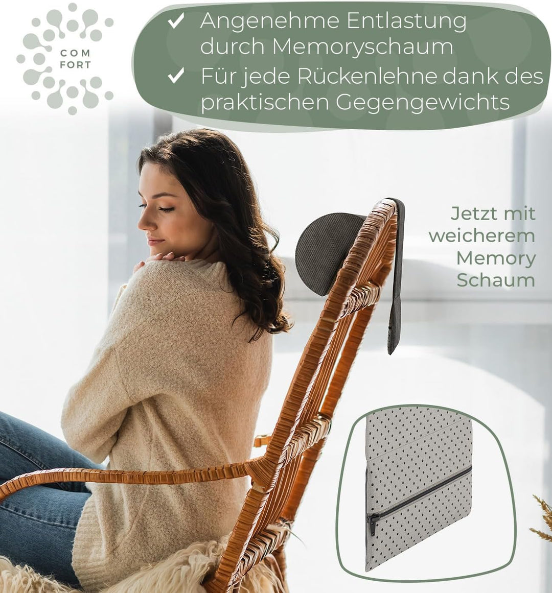 Nackenrolle für Sessel mit Gegengewicht (100% Memory Schaum), Nackenkissen Sofa Couch hängend, Nacke