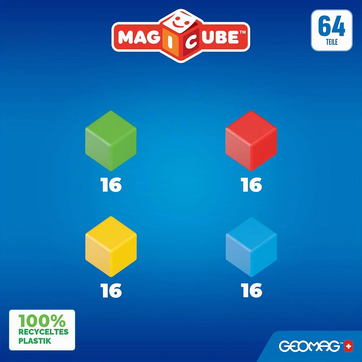 Geomag Magicube - 64 Würfel - Magnetisches Konstruktionsspielzeug für Kinder - Green Line - Lernspie