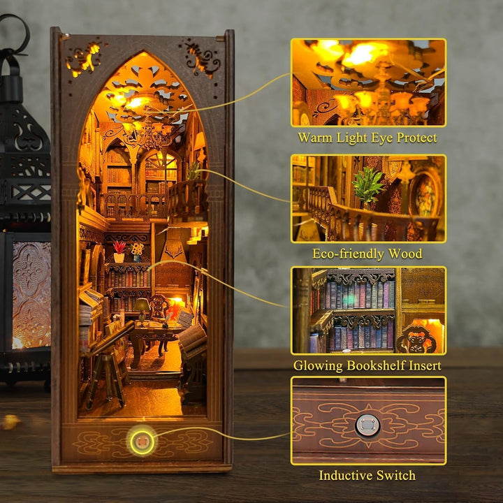 suruim Book Nook Kit-DIY Puppenhaus Holz Haus, 3D Holzpuzzle Bücherecke Bücherregaleinsatz mit Senso