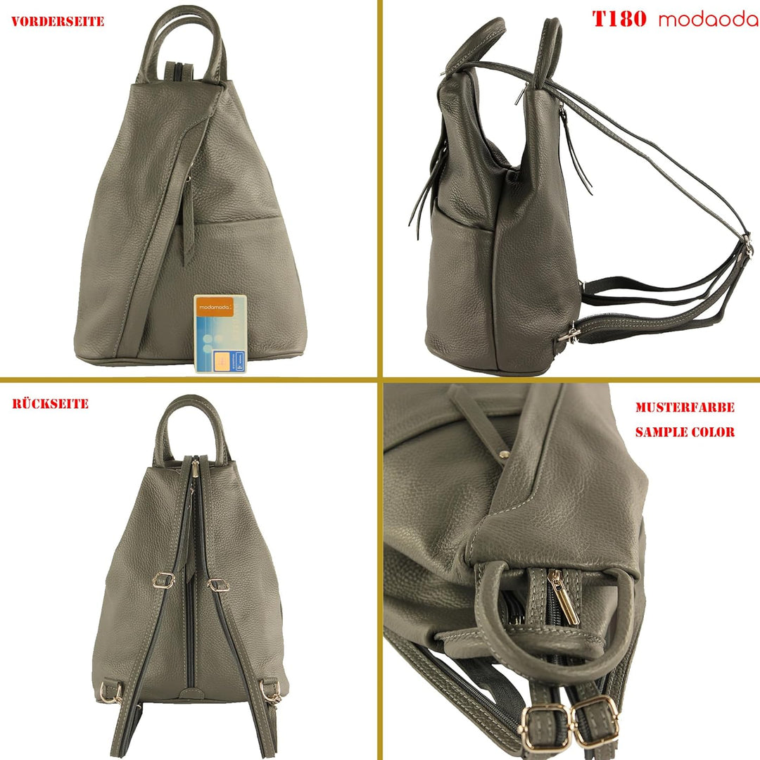 modamoda de - T180 - Damen Rucksack Tasche aus ital. Leder Blattgrün, Blattgrün