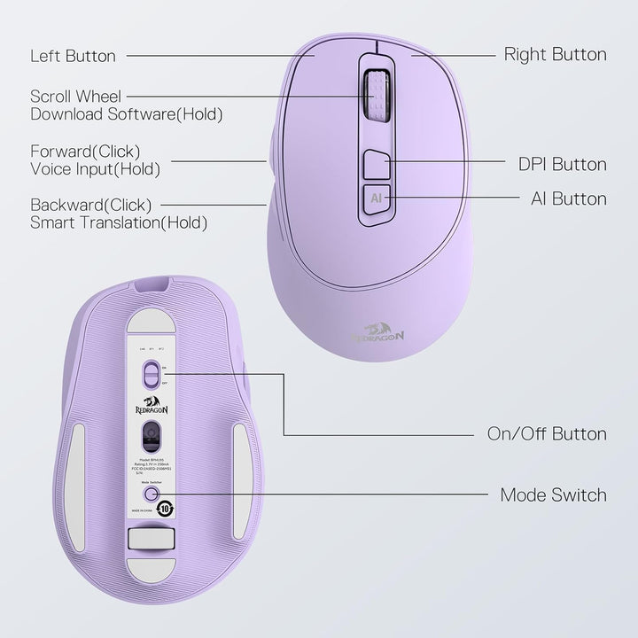 Redragon BM4195 AI Smart Wireless Maus, 2.4G &amp; BT Computer Büromaus, Übersetzung &amp; Sprachschreibung,