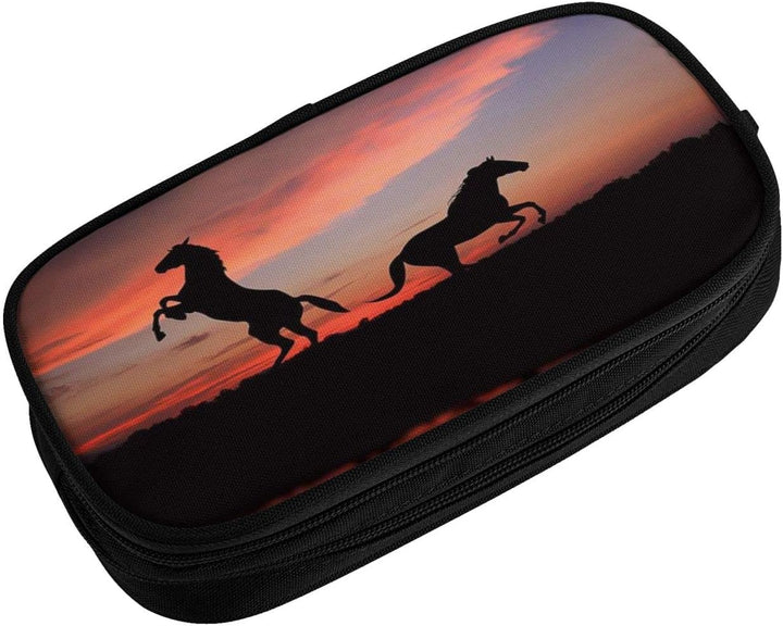 Federmäppchen Pferd Sonnenuntergang Federmappe Etui für Jungen Mädchen Grosse Schulsachen Federtasch