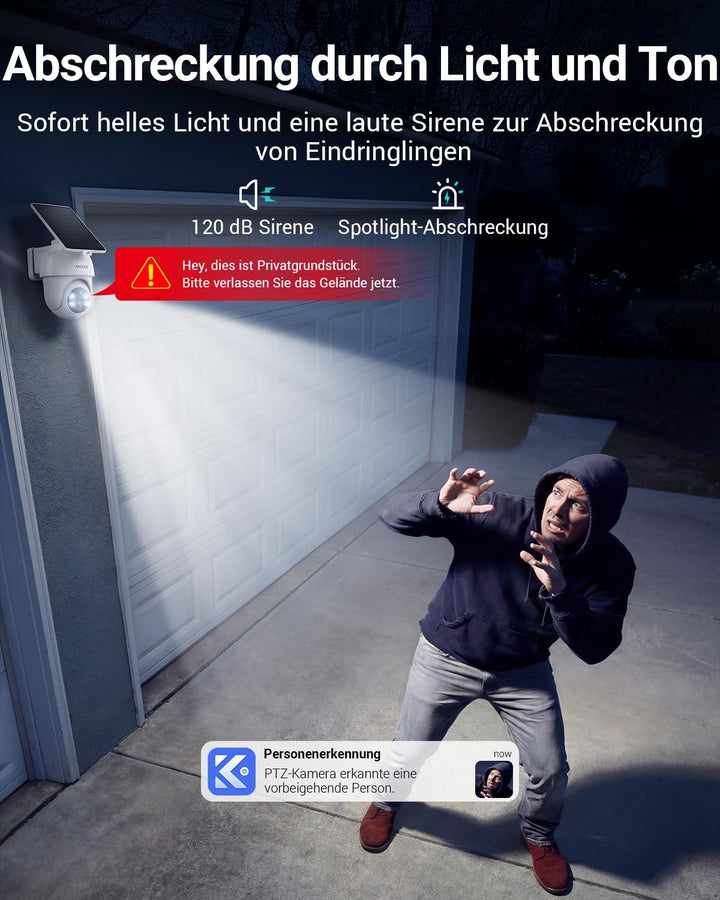 ANSQUE Überwachungskamera Aussen Solar Akku, 2er Set mit AnsqueBase, Ohne Abonnement, 32GB Lokalspei