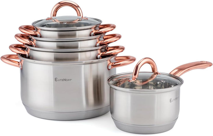 EliteHoff Topfset Induktion, Kochtopf Set mit Glasdeckel, 7-lagiger Edelstahl Topf- & Pfannensets mi