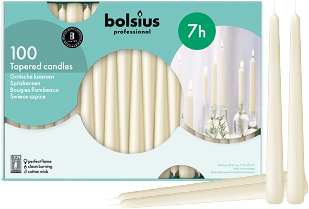 Bolsius Spitzkerze 103400335505, elfenbeinfarben, 25,4 cm, Creme, 100 Stück