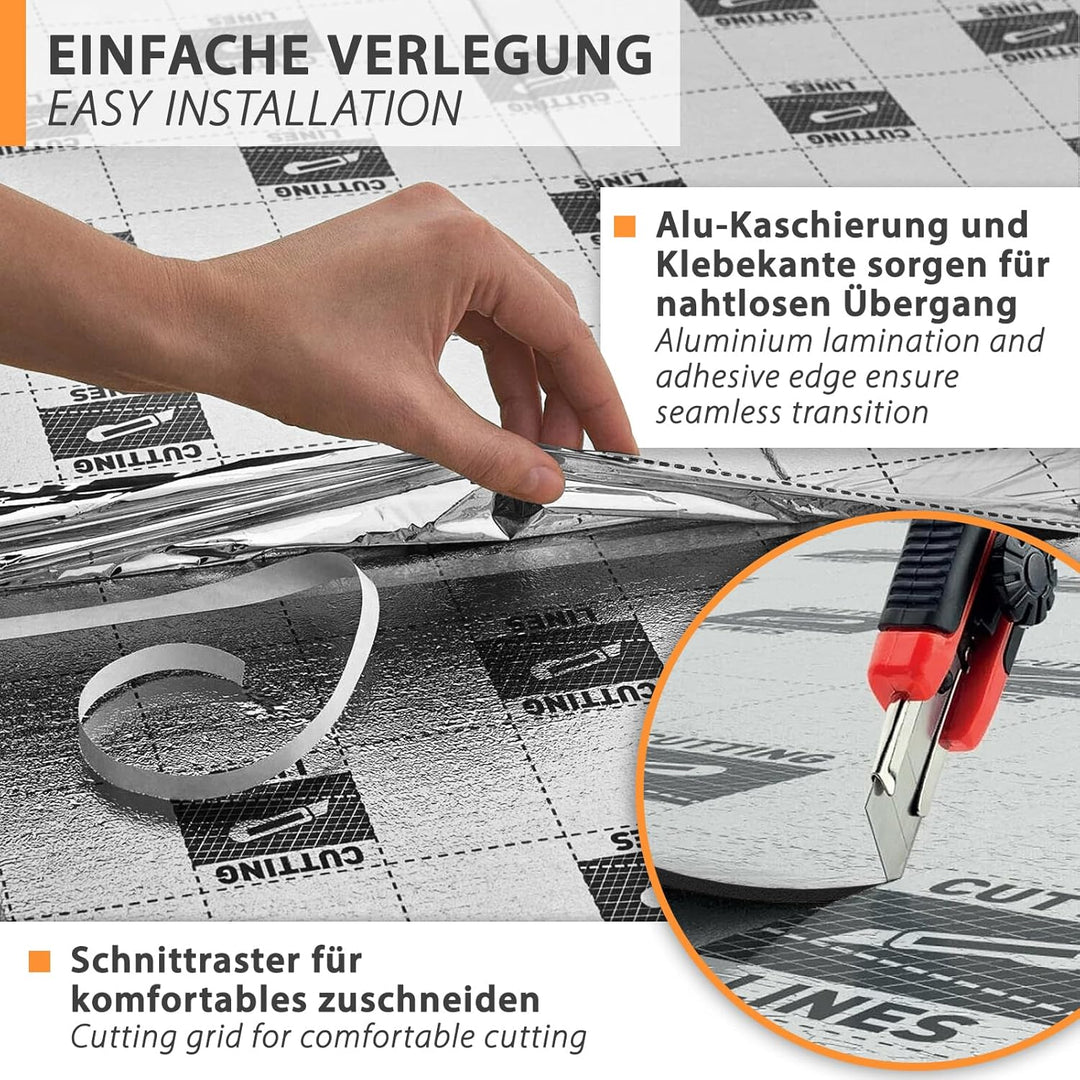 42m² Trittschalldämmung 3mm mit AquaStop, Verlegeunterlage für Parkett & Laminat, Heizfilm-Unterlage