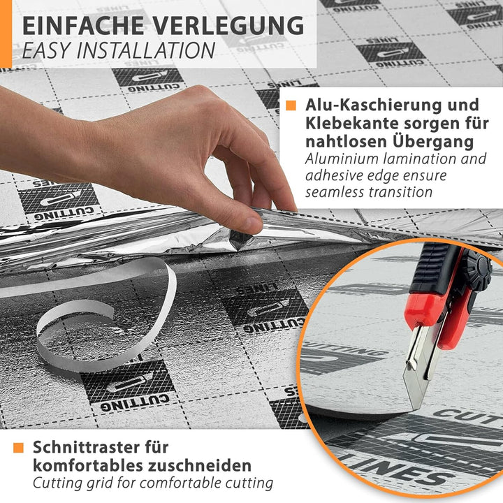 42m² Trittschalldämmung 3mm mit AquaStop, Verlegeunterlage für Parkett & Laminat, Heizfilm-Unterlage