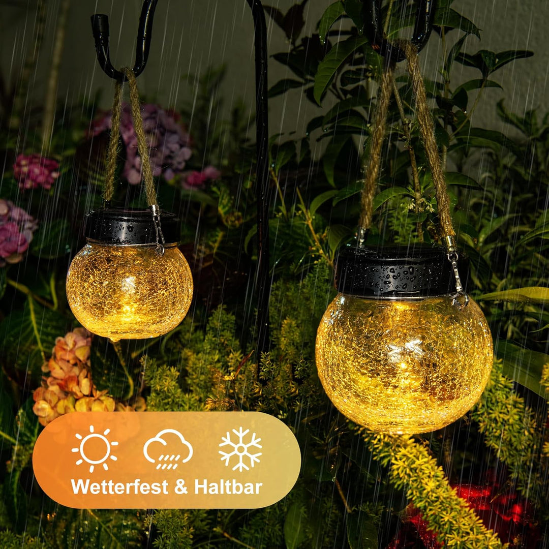Solar Laternen Aussen 2er Set - IP65 wasserdichte Hängende Solarlampen mit Warm-Amber &amp; RGB Farben,