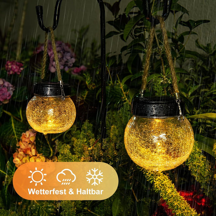 Solar Laternen Aussen 2er Set - IP65 wasserdichte Hängende Solarlampen mit Warm-Amber &amp; RGB Farben,
