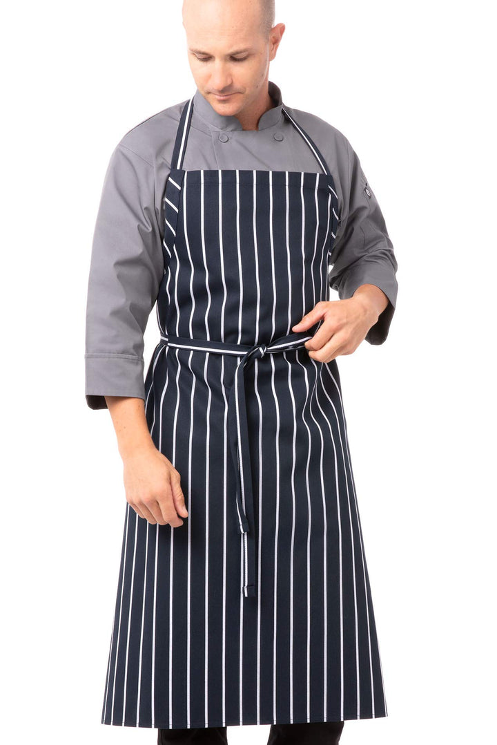 Chef Works Unisex Englische Kochschürze, Marineblau mit Kreidestreifen, Einheitsgrösse Einheitsgröss