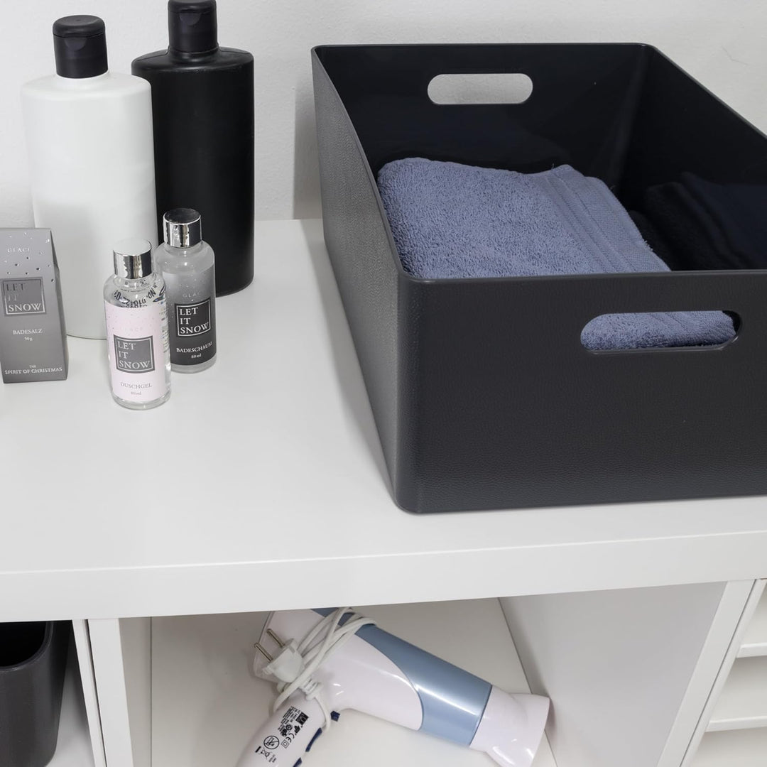 6 x Ordnungsbox - 15 cm hoch - anthrazit - 26 x 35 cm - DINA4-Format - - Ordnungskorb - Regalorganiz