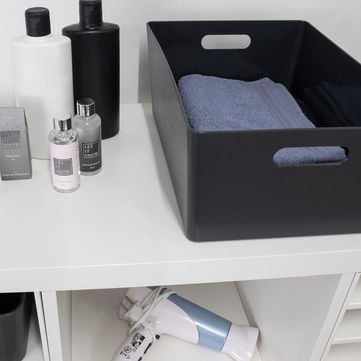 6 x Ordnungsbox - 15 cm hoch - anthrazit - 26 x 35 cm - DINA4-Format - - Ordnungskorb - Regalorganiz