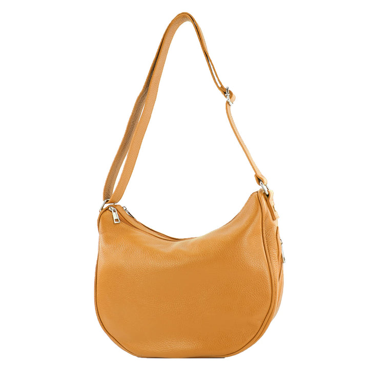 modamoda de - T222 - ital. Umhängetasche Schultertasche aus Leder Camel, Camel