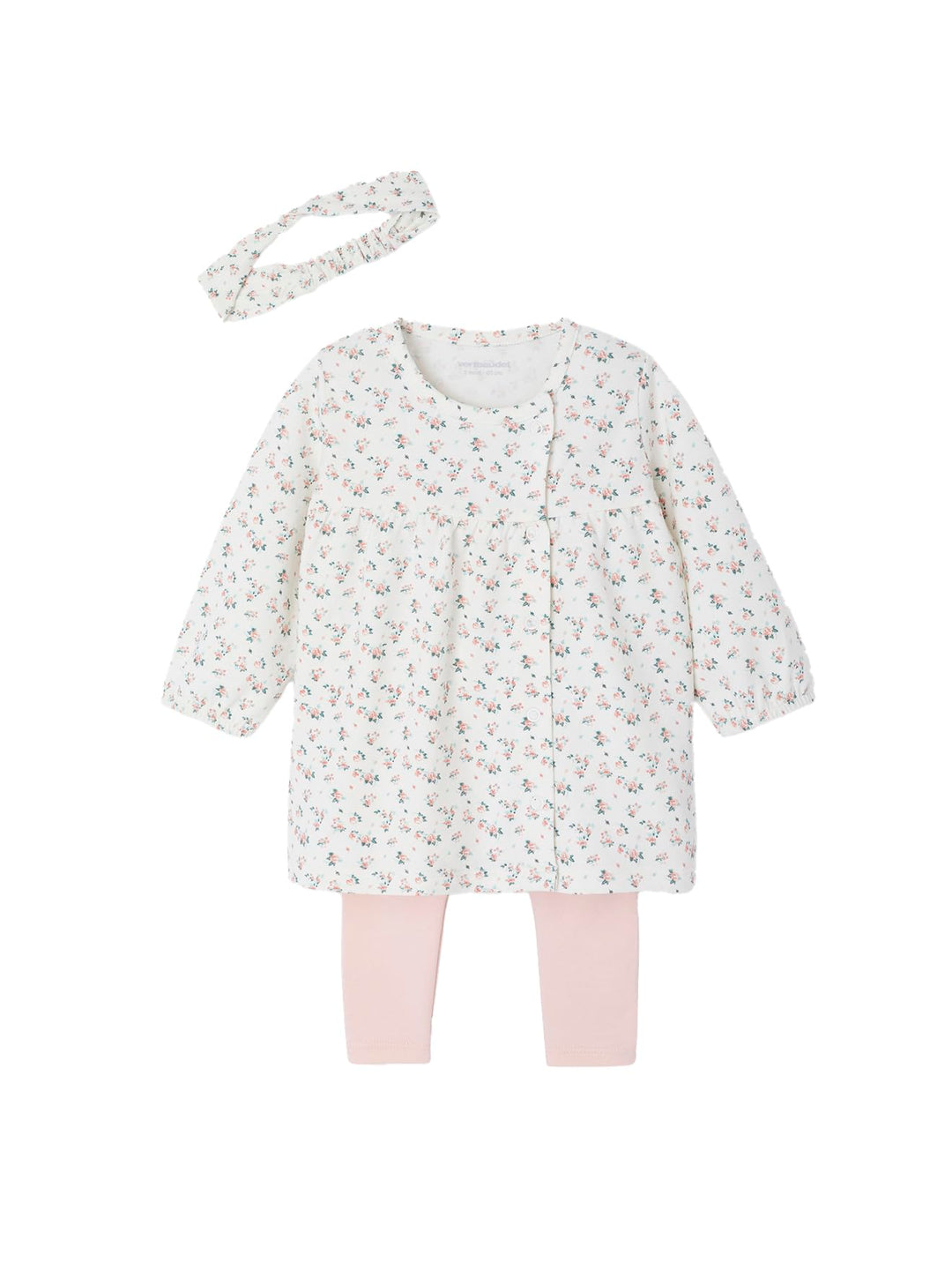 VERTBAUDET Mädchen Baby-Set: Haarband, Kleid &amp; Leggings 6 Monate wollweiss bedruckt, 6 Monate wollwe