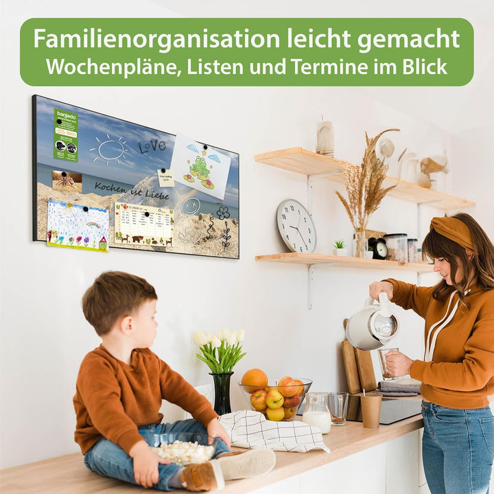 banjado Magnettafel schwarz 78 x 37cm / Magnetwand Metall/Magnetpinnwand als Memoboard/Pinnwand Magn
