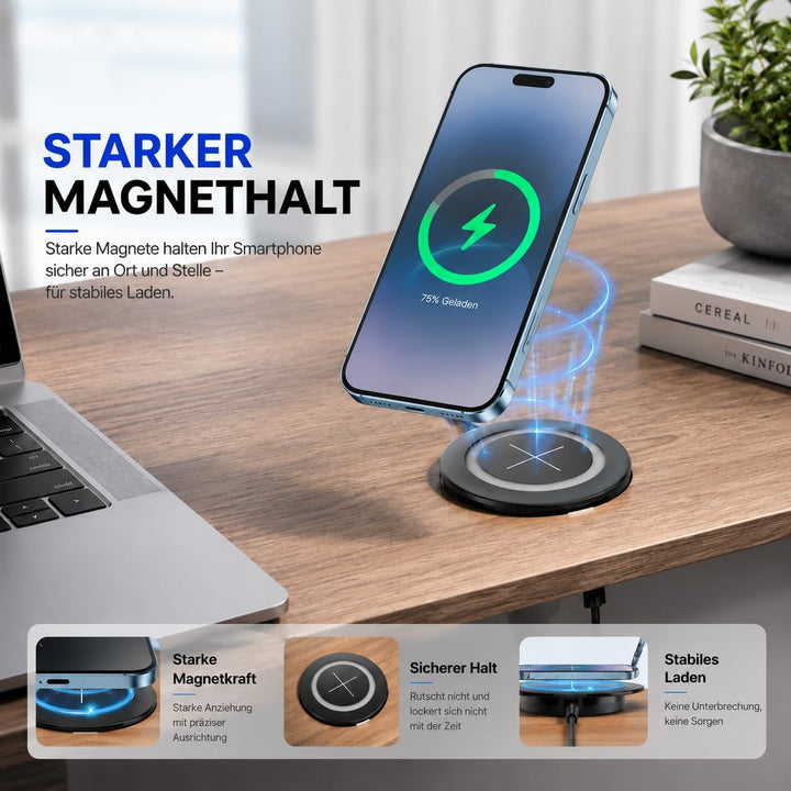 Magnetisches Induktionsladegerät zum Einbau, 15W kabelloses Qi Ladepad für Schreibtisch und Möbel, 6