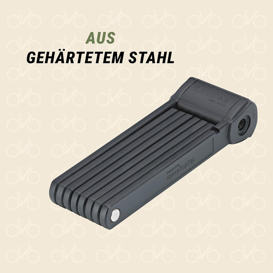 Prophete Faltschloss XXL, Fahrradschloss inkl. Halterung, Länge 120 cm, Farbe schwarz