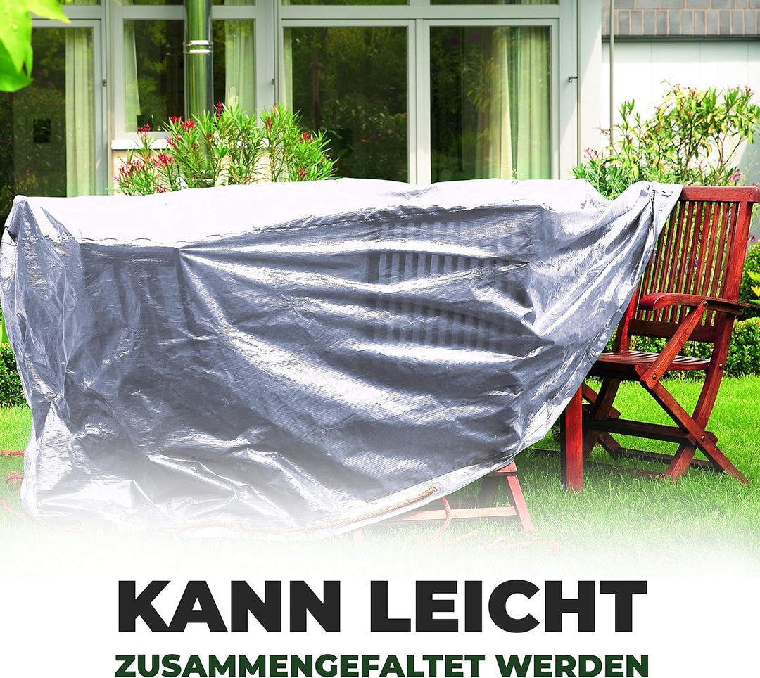 Rainexo Schutzhülle Hochreissfest für 1 Tisch oval, 2.40 x 1.80 x 0.90 m, silber / grau