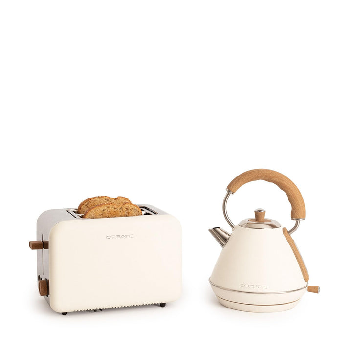 CREATE /PACK TOAST RETRO + KETTLE RETRO/Brot-Toaster und Wasserkocher, Weiss / 3 programmierte Röstu