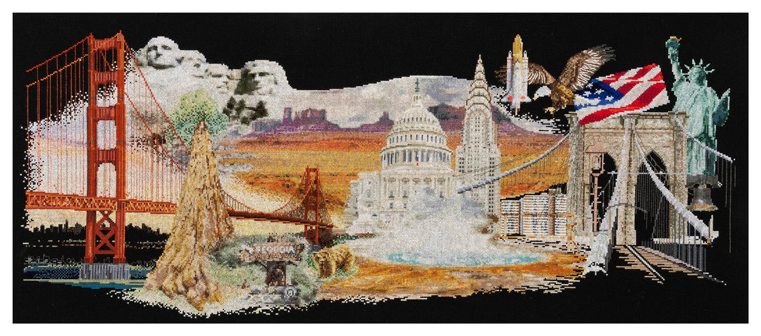 Thea Gouverneur - Kreuzstich-Set - Amerika - Aida Schwarz - 18 Count - Für Erwachsene - 544.05 544.0