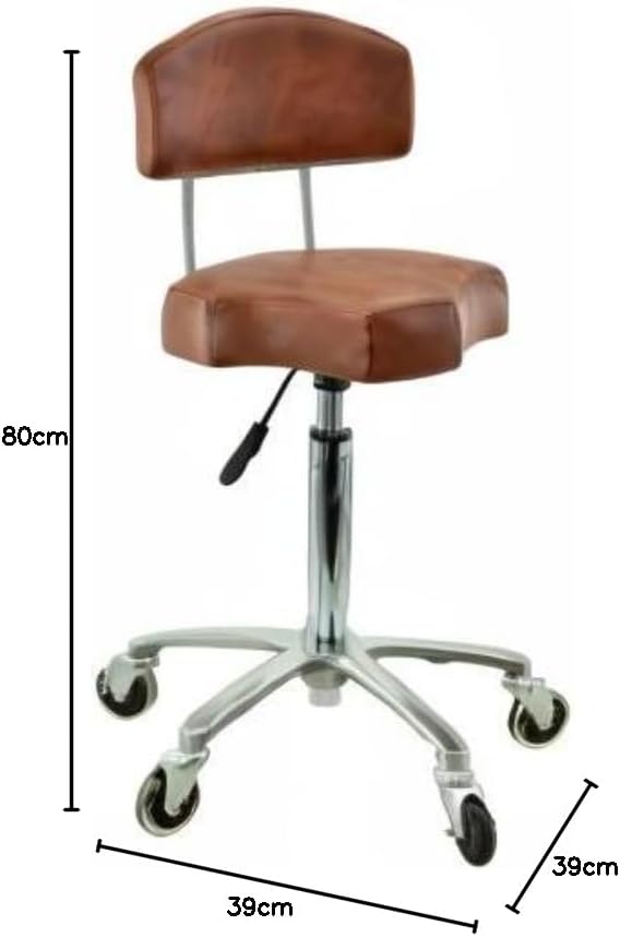 Ergonomischer Rollhocker mit Lehne in Hellbraun - Höhenverstellbarer von 55-75 cm - Premium Rollen -